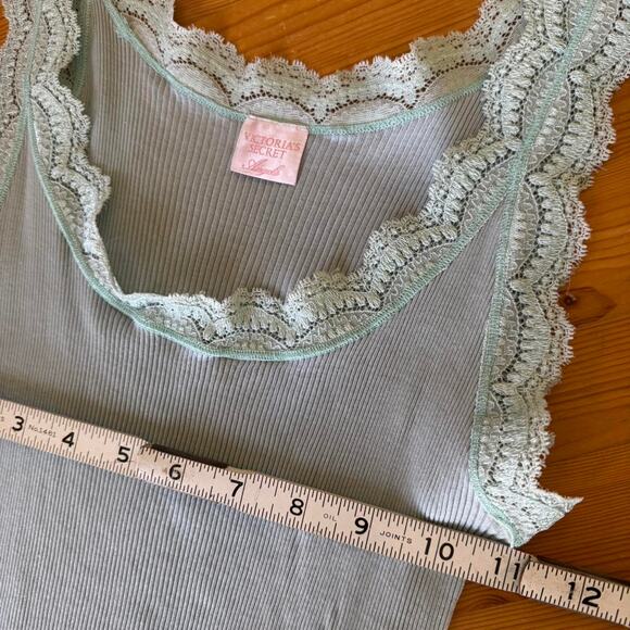 Vtg 2005 Victoria's Secret L Baby blue lace trim cotton cami tank top - Picture 5 of 8